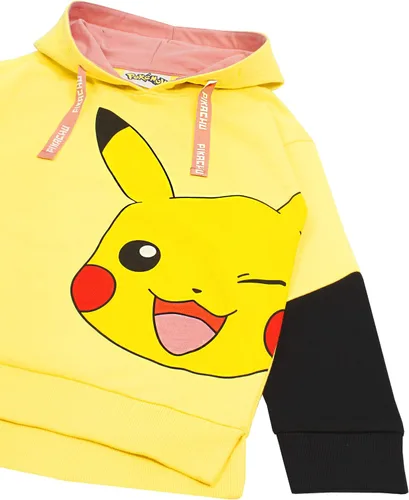 Vista 5 de Pokemon Sudadera con capucha para niñas y niños, color amarillo Pikachu con capucha
