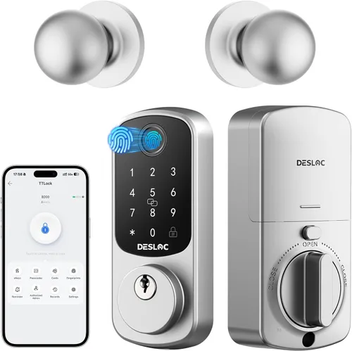 Vista 15 de DESLOC Cerradura de puerta inteligente de huella dactilar B200, cerrojo de Negro