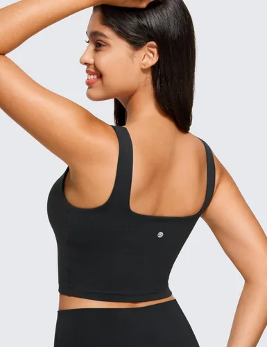 Vista 2 de CRZ YOGA Butterluxe - Brasier deportivo de cuello cuadrado para mujer, camiseta corta sin mangas acolchada con estante integrado para yoga