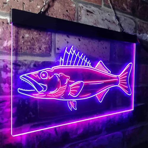 Vista 3 de ADVPRO Walleye Fish Camp Man Cave Dual Color LED Neon Sign Blue & Red 12 x 8 Inches st6s32-i3732-br