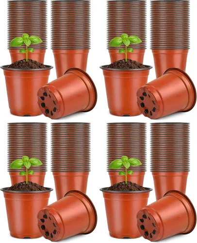 Vista 11 de KINGLAKE 100 piezas de macetas de plástico de 10 cm para plantas negras
