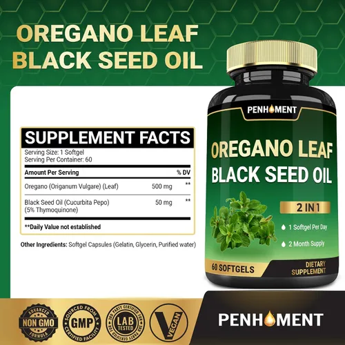 Vista 2 de 550 mg Aceite de Orégano con Aceite de Semilla Negra - 60 Cápsulas Blandas