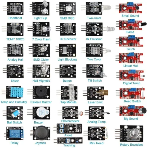 Vista 2 de HiLetgo Kit de surtido de 37 sensores para Arduino y Raspberry Pi - Kit de inicio para proyectos de robots 37 en 1