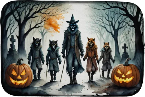 Vista 26 de Caroline's Treasures DAC2223DDM Tapete de secado de platos de Halloween espeluznante de gato negro, tapete absorbente para secado de platos