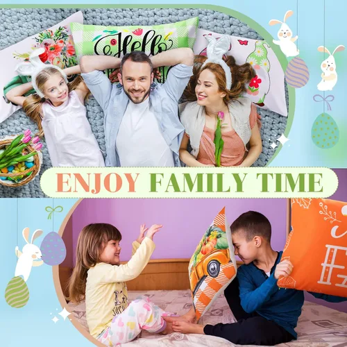 Vista 6 de Tatuo Juego de 16 fundas de almohada navideñas de 12 x 20 pulgadas, fundas de almohada de temporada de verano, diseño de gnomo de flores, fundas