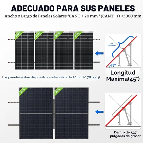 Vista 2 de ECO-WORTHY Sistema de soportes de montaje de panel solar ajustable de varias piezas para montaje en suelo solar mejorado para 4 piezas de 200 W/3