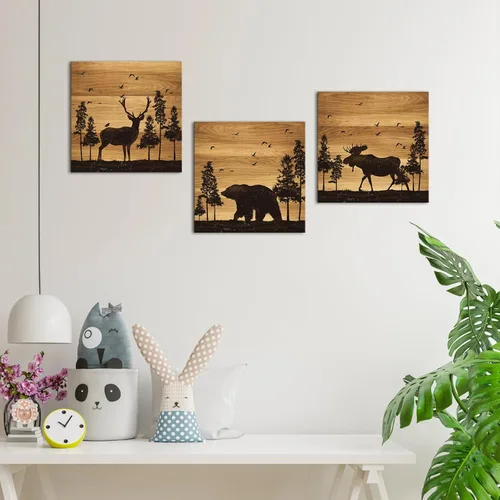 Vista 6 de Apicoture Imágenes de pared de oso alce y alce, paisaje forestal, tema de caza, pintura de animales del bosque, lienzo enmarcado, obra de arte