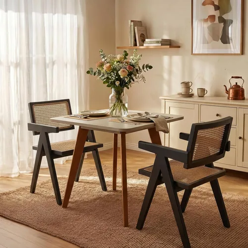 Vista 4 de Comfy to go - Mesa de comedor cuadrada de 27.6" para 2-4 personas - Pequeña mesa de cocina con patas de madera maciza, mesa de estilo moderno