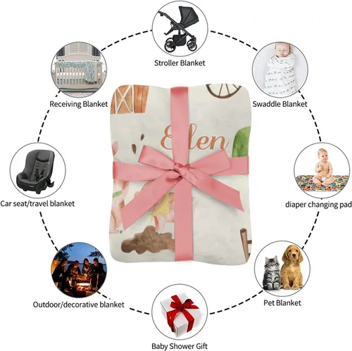 Vista 6 de Divertidas mantas de sherpa personalizadas con animales de granja para niños y niñas, suave manta para siesta de recién nacido, regalo de ducha, 30