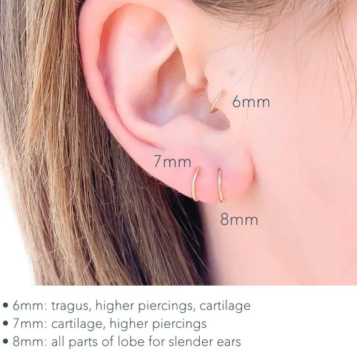 Vista 2 de Aretes de aro Huggie para mujeres y hombres, acero inoxidable quirúrgico 316L, 0.236 in, 0.315 in, 0.394 in, para hombre, aretes de aro