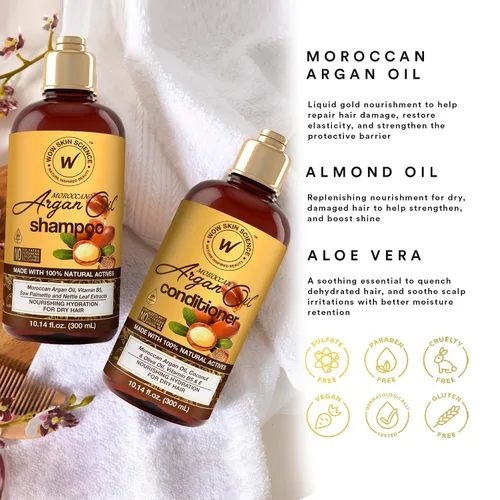 Vista 3 de WOW Skin Science Champú y acondicionador de aceite de argán marroquí 16.9 oz