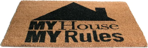 Vista 3 de Tapete con respaldo de PVC, diseño My House My Rules, 18 x 30 pulgadas