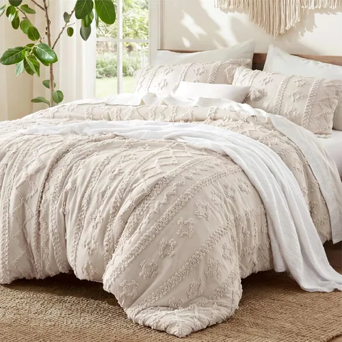 Vista 16 de Bedsure Juego de edredón bohemio copetudo, tamaño individual, juego de cama bohemio azul pizarra, GentleSoft™ 2 piezas de ropa de cama bordada