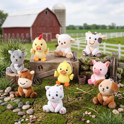 Vista 7 de Aoriher 9 piezas de animales de peluche de granja a granel de 4 pulgadas