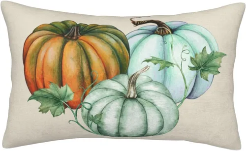 Vista 4 de JOOCAR Fundas de almohada de calabazas azules de 12 x 20 pulgadas, funda de almohada lumbar de otoño, decoración de Acción de Gracias, fundas