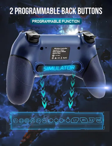 Vista 2 de TJPD Wireless Controller for PS4, Wireless Remote Gamepad with 2 Programmable Back ButtonsTurboDual VibrationTouch PadSix-axis Motion (Blue) (Blue)