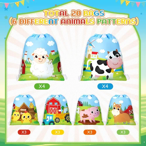 Vista 4 de Coume Adopt a Farm Animal Party Favor Farm - Bolsas con cordón de 10 x 12 pulgadas, vaca, pollo, oveja, caballo, cerdo, para niños y niñas