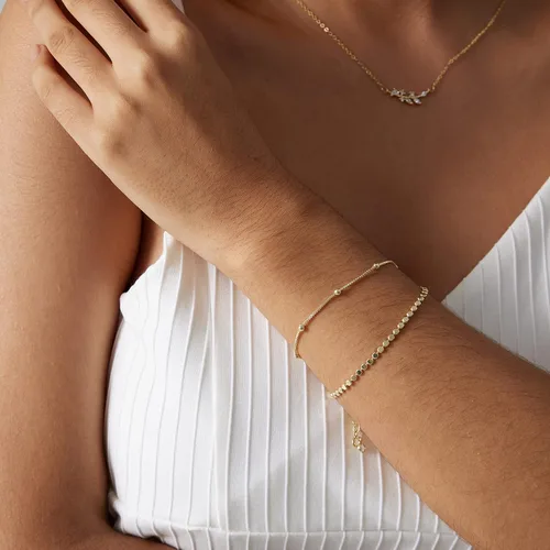 Vista 4 de MIDEEO - Pulseras chapadas en oro para mujer, juego de delgadas pulseras de cadena para combinar, de espiga, trenzada, de circonita cúbica