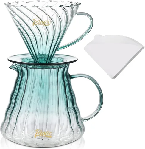 Vista 12 de Bincoo Juego de cafetera para verter con gotero tamaño 0.1 fl oz, juego de servidor de café de vidrio cónico de 60 ángulos con soporte y papel