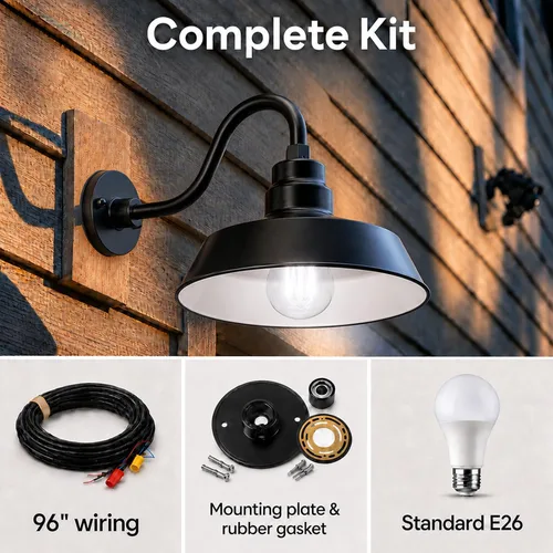 Vista 8 de 14 pulgadas. RLM Warehouse - Pantalla con brazo de cuello de cisne y bombilla Led A19 5000K de 9W