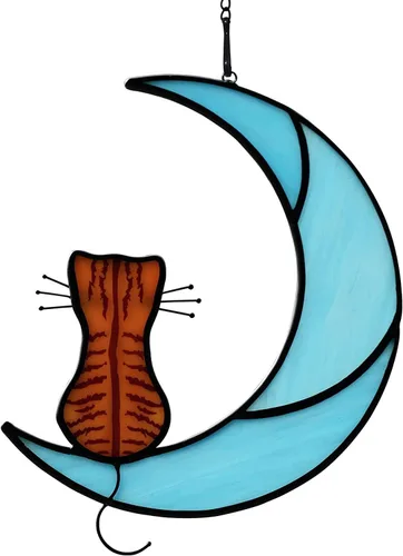 Vista 3 de Adorno acrílico para colgar en la ventana, paneles de cristal para atrapar el sol, gato en la luna, gatito, adorno colgante de bricolaje