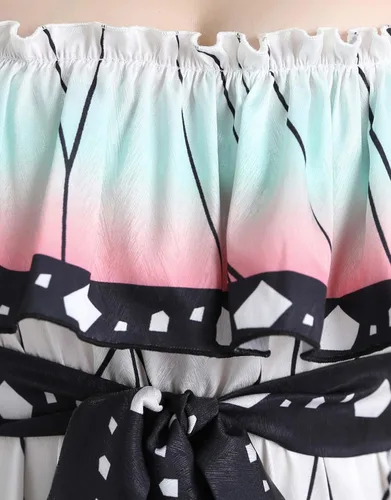 Vista 6 de Haikyuu Vestido de cosplay de anime para mujer, vestido de playa con volantes de mariposa y hombros descubiertos, lazo largo, acampanado, casual