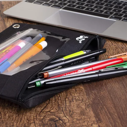 Vista 7 de Mr. Pen Estuche de tela para lápices con 3 agujeros para carpeta, color negro, juego de 2