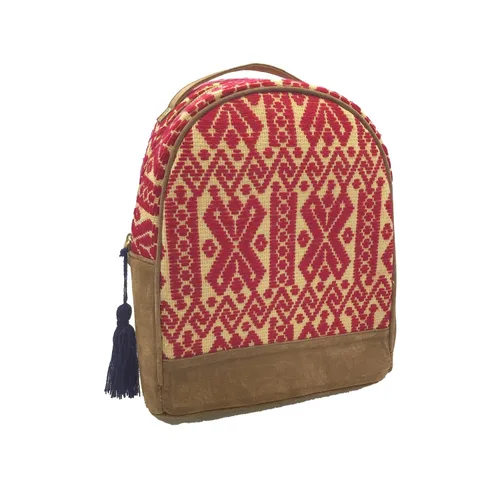 Vista 2 de Backpack "Luisa", made by Jühue Artesanal, handmade backpack made in Mexico, Red backpack, hand embroidery, unique piece, embroidered backpack