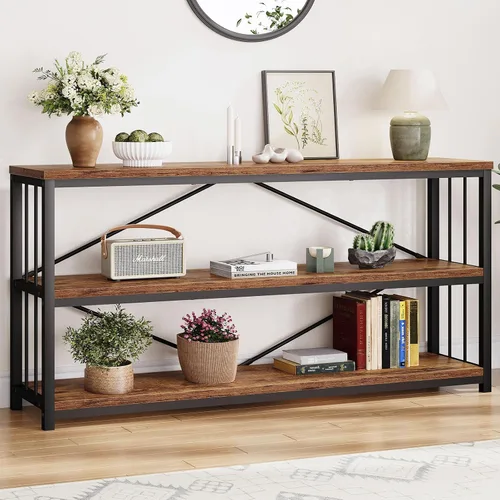 Vista 19 de LVB Mesa consola negra, mesa de entrada moderna para pasillo y sala de estar, mesa de sofá industrial detrás del sofá, mesa de entrada de madera