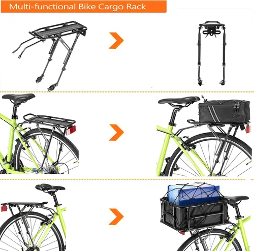 Vista 5 de Portaequipajes trasero para bicicleta con reflectante de gran tamaño, Portaequipajes para bicicleta con soportes de montaje extra largos