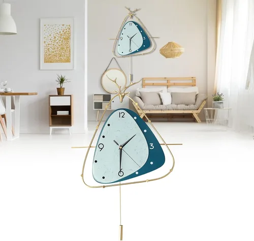 Vista 9 de Reloj colgante elegante, reloj de pared con péndulo, moderno reloj de lujo con luz nórdica, silencioso, grueso, manecillas de metal grueso