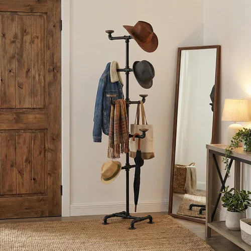 Vista 2 de MyGift Soporte para sombreros, árbol organizador de sombrero de pie, gorras de béisbol, exhibición de sombrero de vaquero, estante industrial