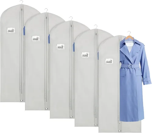 Vista 9 de Univivi Bolsas de ropa para almacenamiento, bolsas de ropa colgantes de 40 pulgadas con ventana transparente y tarjetero de identificación
