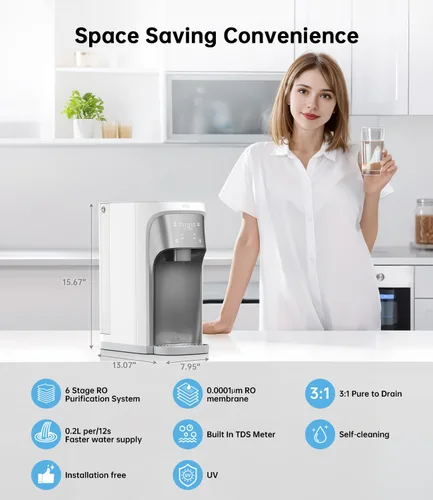 Vista 2 de WIE Encimera de filtro de agua de ósmosis inversa, purificación de ósmosis inversa de 6 etapas con UV, sistema de filtración de agua de contador