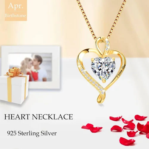 Vista 2 de LAVUMO Heart Necklaces for Women 925 Sterling Silver Pendant Jewelry Necklace Silver Rose Gold Love Birthstone Necklace for Her Girlfriend Wife