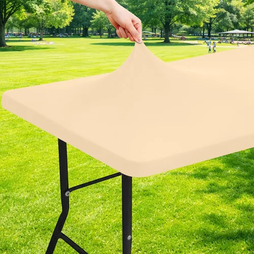 Vista 14 de Moosfor Mantel rectangular de elastano de 4 pies, manteles elásticos ajustables para pícnic, funda elástica y lavable para mesa de patio para Azul