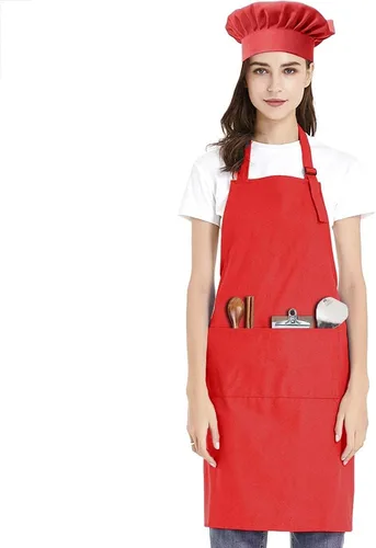 Vista 10 de TopTie Juego de delantal ajustable de lona de algodón y sombrero de chef para hombres y mujeres
