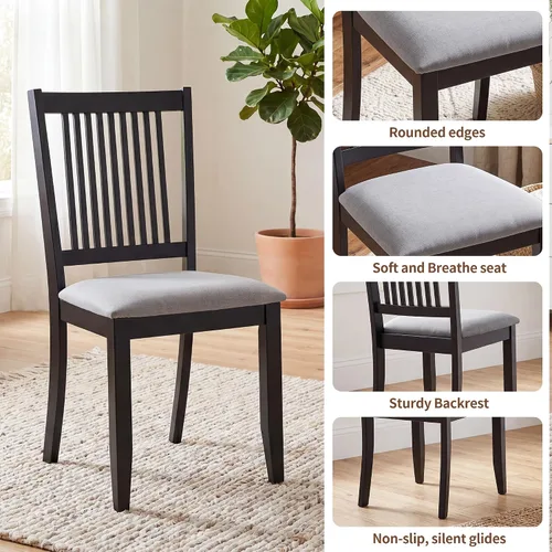 Vista 6 de DUHOME Juego de 2 sillas de comedor de madera, sillas de cocina de granja con respaldo, sillas de comedor tapizadas para sala de estar, color negro