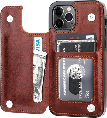 Vista 16 de ONETOP Compatible con iPhone 12 Compatible con iPhone 12 Pro Funda Cartera con Portarjetas, Funda de Cuero PU con Soporte y Ranuras para Tarjetas