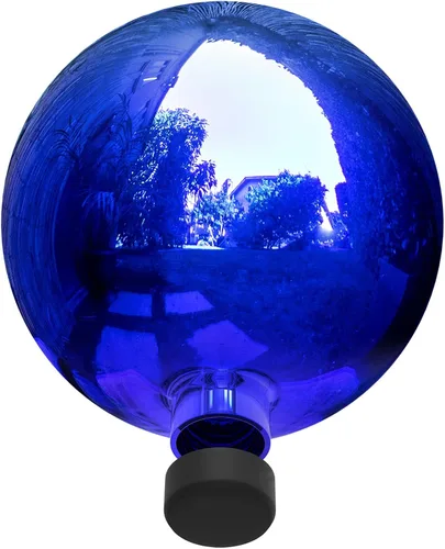 Vista 8 de Alpine Corporation Globo mirador de cristal para interiores y exteriores de 10 pulgadas — Decoración festiva de jardín y patio — Azul