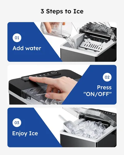 Vista 4 de Máquina de hielo compacta para encimera con mango, 26 lbs/24h