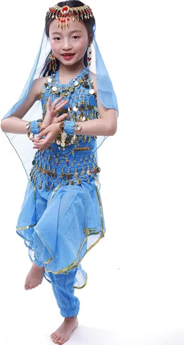 Vista 4 de Astage Disfraz de genio para niñas, disfraz de princesa árabe de la India, danza del vientre