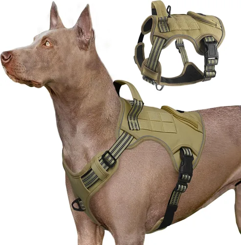 Vista 9 de Arnés táctico resistente para perros grandes, chaleco reflectante ajustable de servicio con mango de control y 4 parches, arnés militar