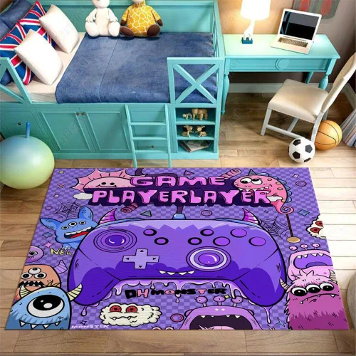 Vista 8 de Alfombras de juego para niños, adolescentes, niños, dormitorio, decoración de habitación de jugadores, alfombra de área con control de consola