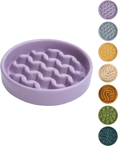 Vista 10 de Comedero de cerámica con laberinto para perros de alimentación lenta con borde de silicona antideslizante – Tazón de gres resistente