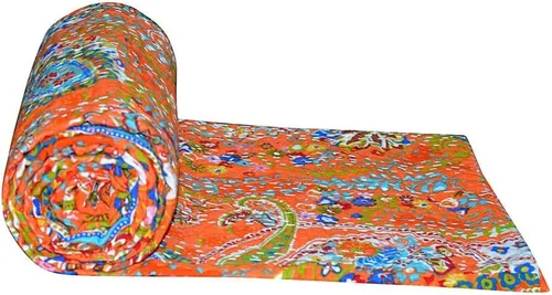 Vista 4 de Manta india hecha a mano de algodón Kantha Quit de algodón Gudari (negro)