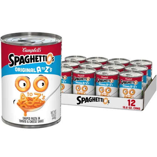 Vista 39 de SpaghettiOs Pasta enlatada con albóndigas A to Z's, lata de 15.6 onzas