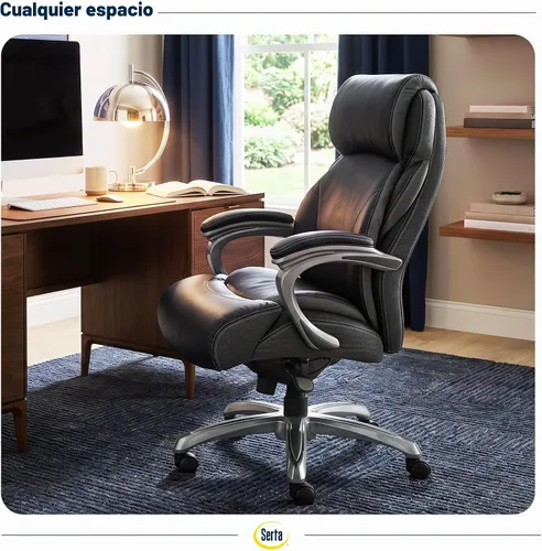 Vista 5 de Silla de oficina Serta grande y alta con capas inteligentes y tecnología de aire, Cuero, Negro