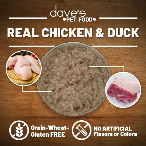 Vista 4 de Dave's Pet Food Grain Free Wet Cat Food (Chicken & Duck Saucey Pate), Naturally Healthy Canned, Added Vitamins & Minerals, Wheat Free, 5.5 oz