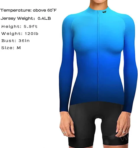 Vista 2 de Wulibike Maillot de ciclismo para mujer, manga larga, con bolsillos